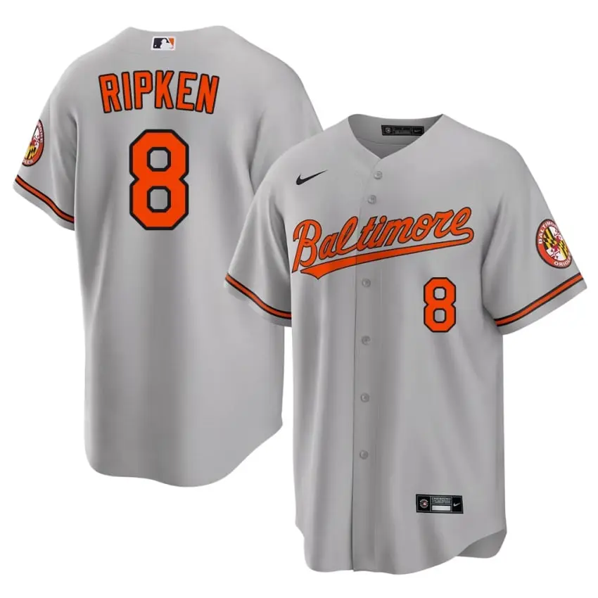 #8 Cal Ripken Jr. The Birds Mens Embroidery Jersey - Gray