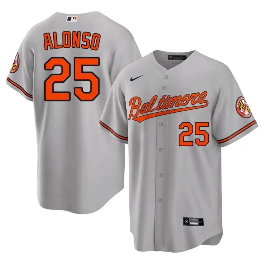 #25 Pete Alonso O's Mens Stitched Jerseys - Gray