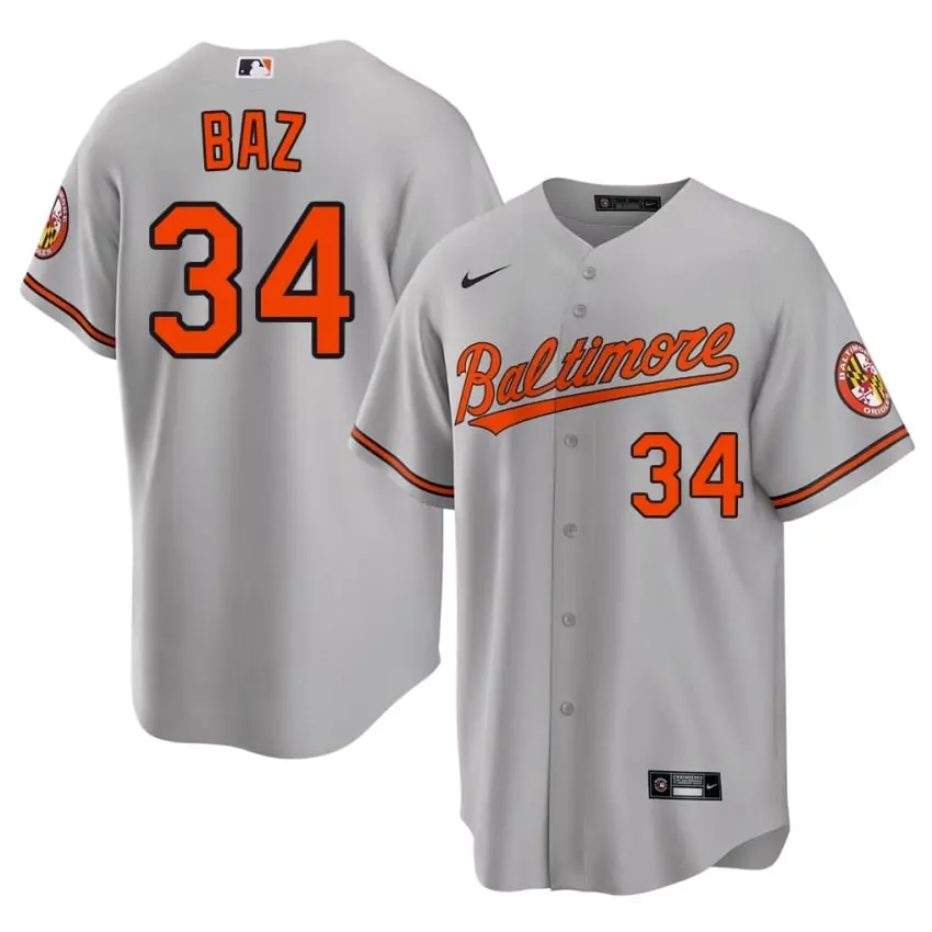 #34 Shane Baz Orange Birds Men Player Jersey - Gray