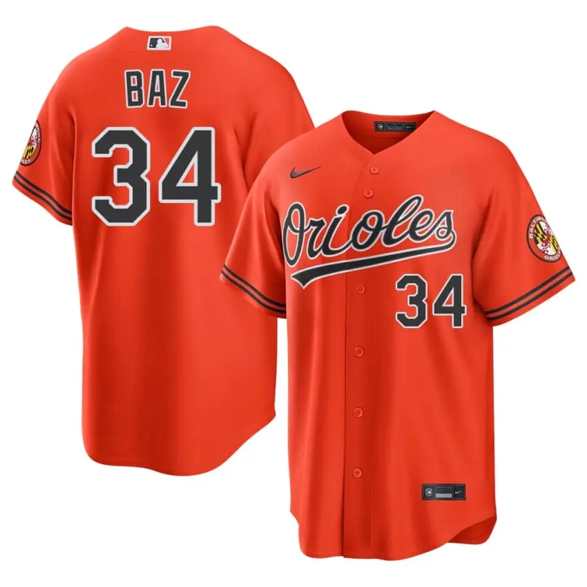 #34 Shane Baz BAL Orioles Mens Embroidery Jersey - Orange
