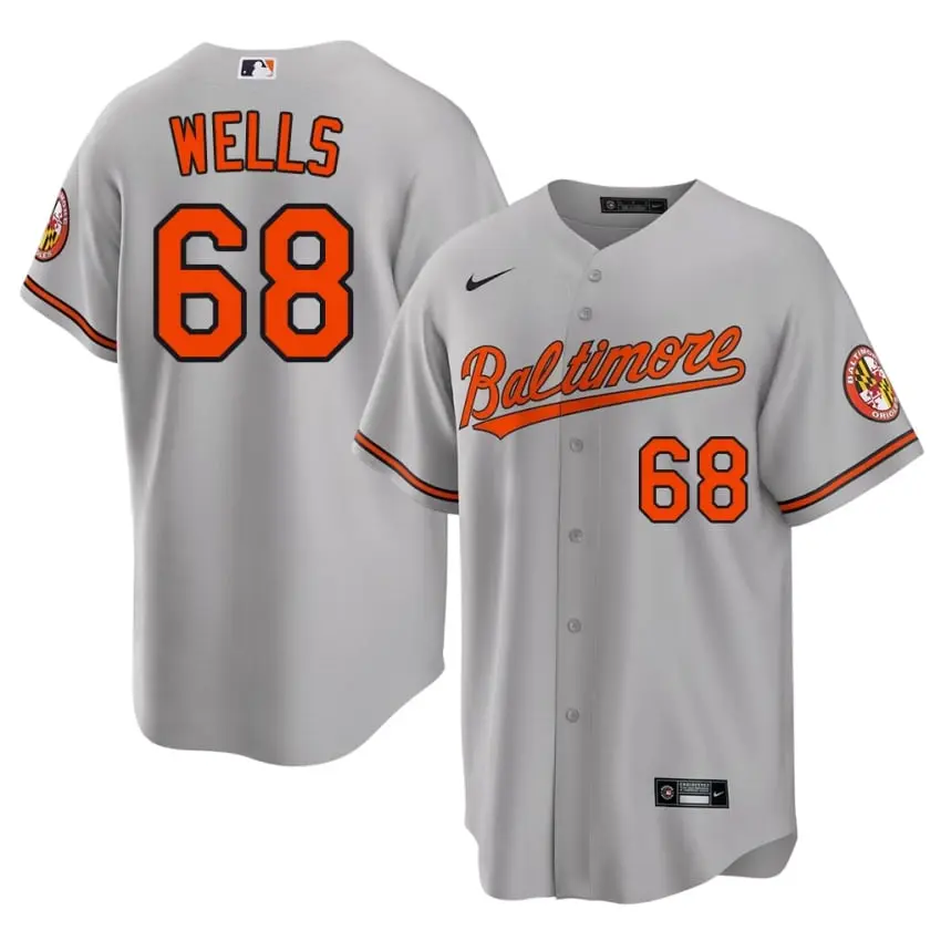 #68 Tyler Wells Orange Birds Men Replica Jerseys - Gray