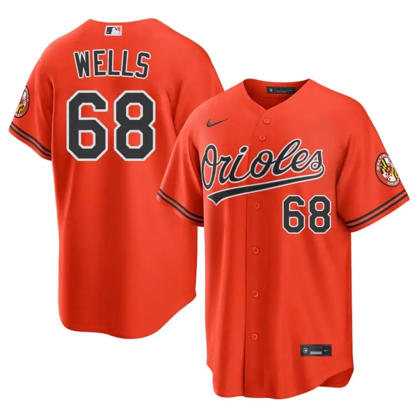 #68 Tyler Wells Baltimore Orioles Mens Official Jersey - Orange