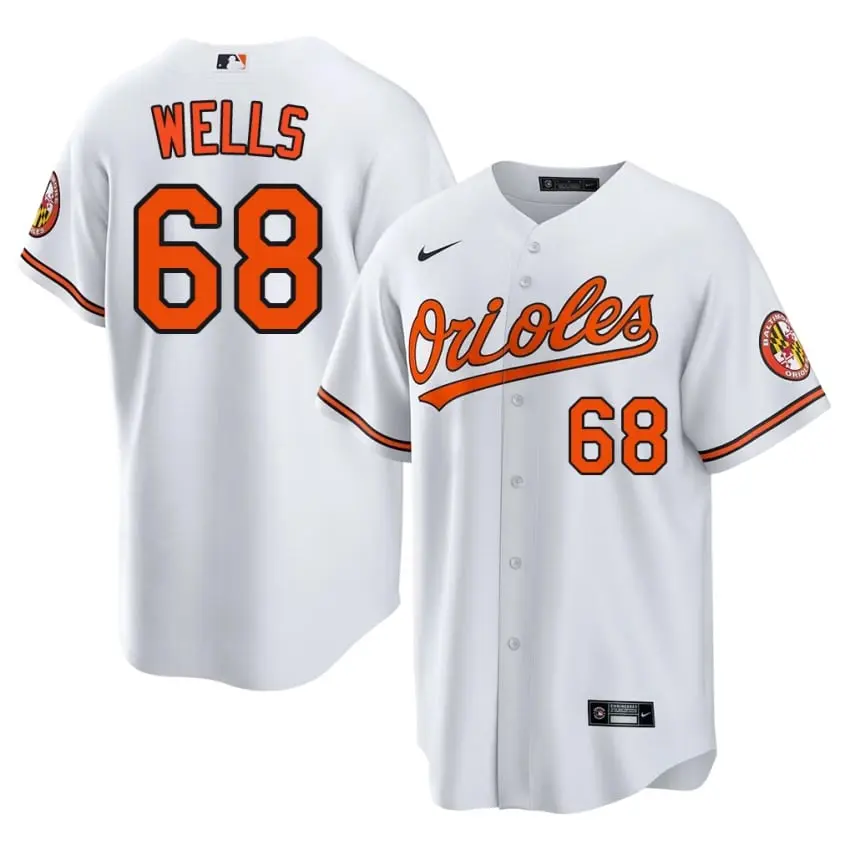#68 Tyler Wells BAL O's Men's Player Jersey - White