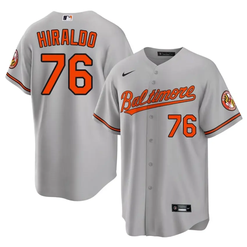 #76 Yaramil Hiraldo O's Men's Game Jerseys - Gray