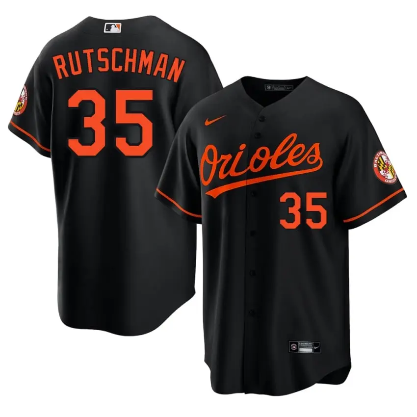 #35 Adley Rutschman Orange Birds Mens Game Jerseys - Black