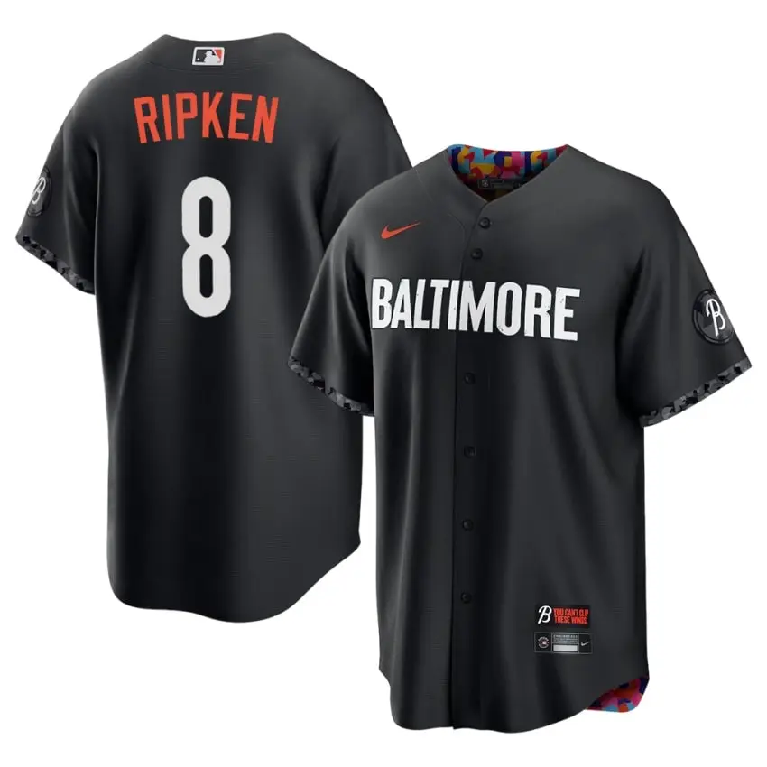 #8 Cal Ripken Jr. Birds Mens City Connect Replica Jerseys - Black
