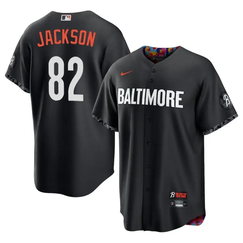 #82 Jeremiah Jackson Orioles Men's City Connect Stitched Jersey - Black