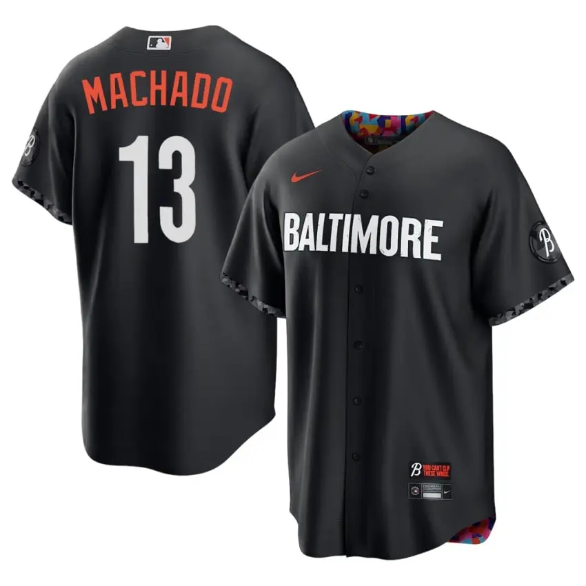 #13 Manny Machado Orange Birds Men's City Connect Game Jerseys - Black