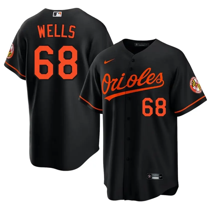 #68 Tyler Wells Birds Mens Authentic Jersey - Black