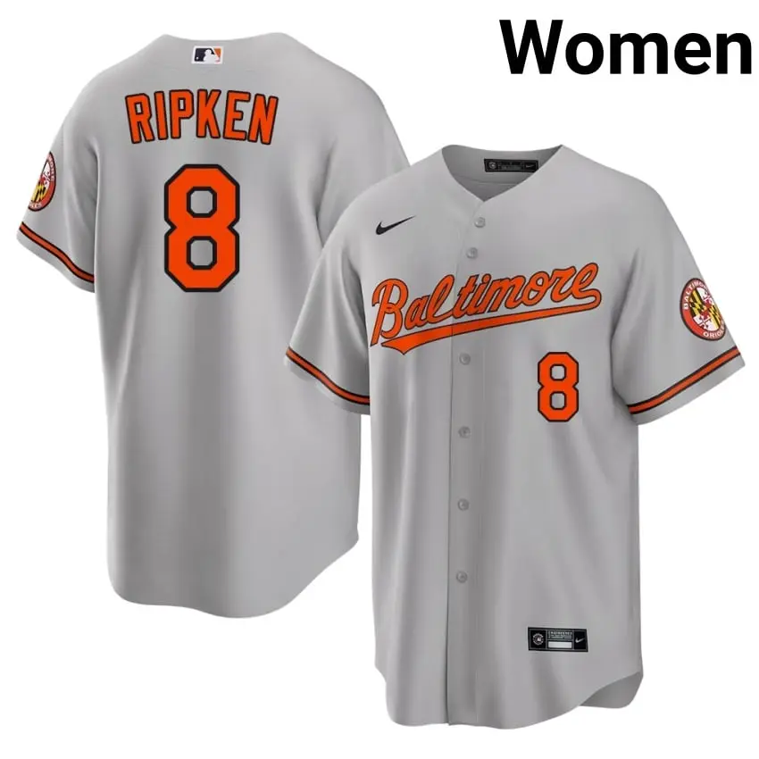 #8 Cal Ripken Jr. Birdland Womens Game Jerseys - Gray
