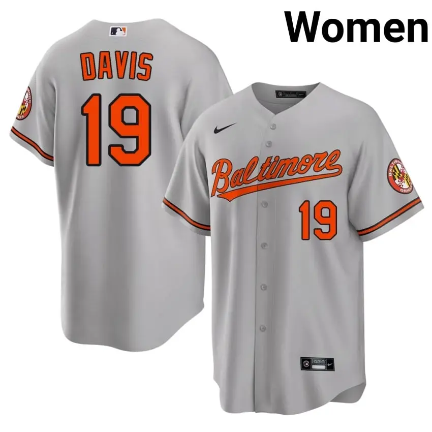 #19 Chris Davis BAL Women Official Jerseys - Gray