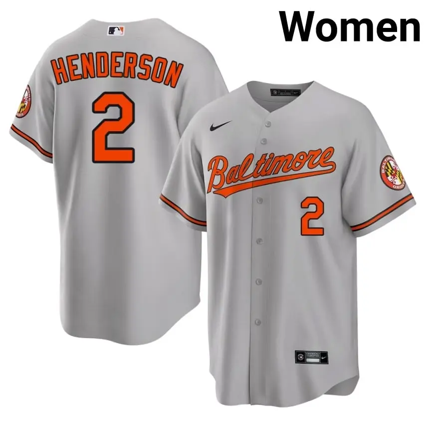 #2 Gunnar Henderson BAL O's Womens Embroidery Jersey - Gray