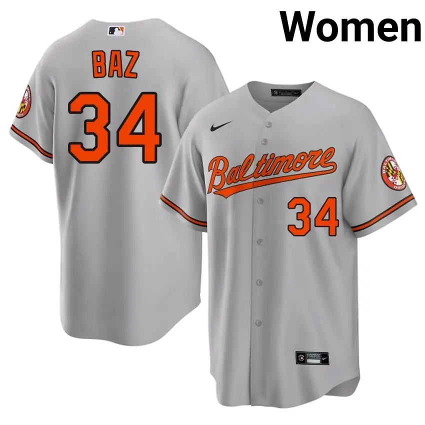 #34 Shane Baz BAL Women's Embroidery Jersey - Gray