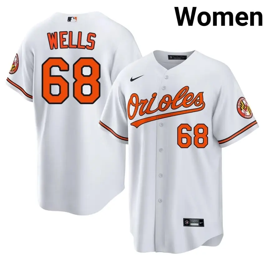 #68 Tyler Wells BAL O's Women's Authentic Jersey - White