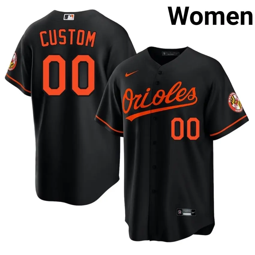 #00 Custom BAL O's Women's Official Jerseys - Black
