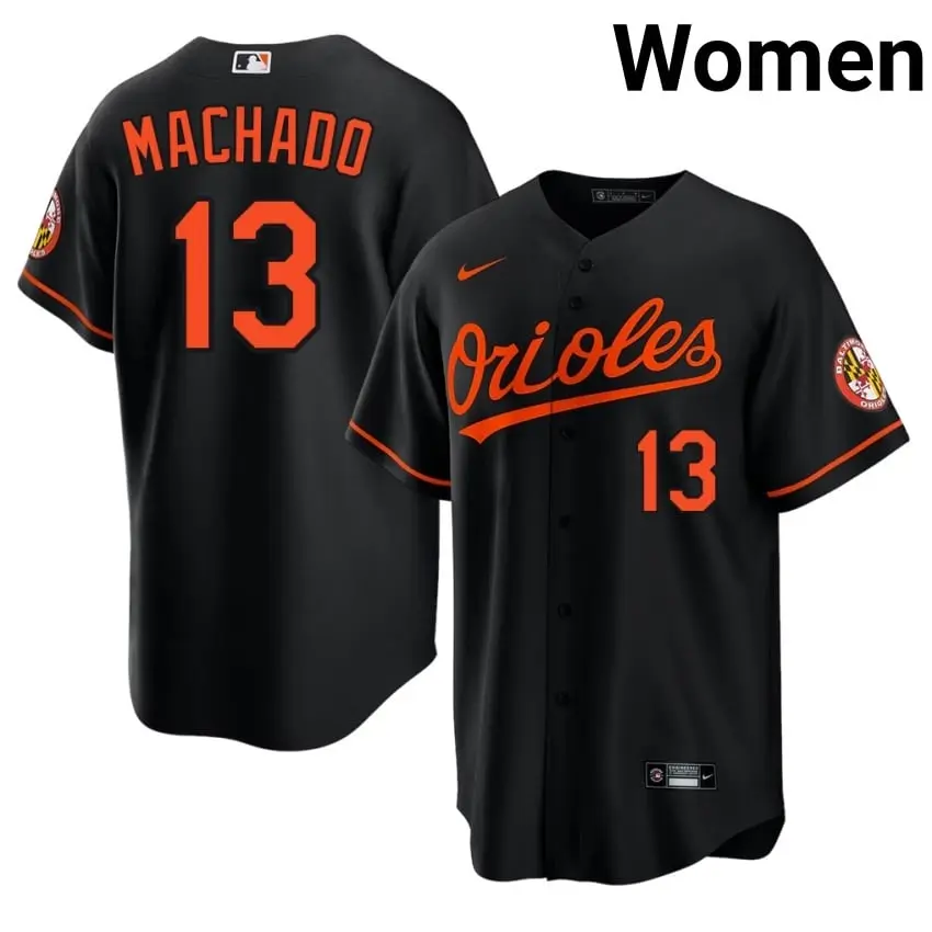 #13 Manny Machado Orioles Womens Game Jerseys - Black