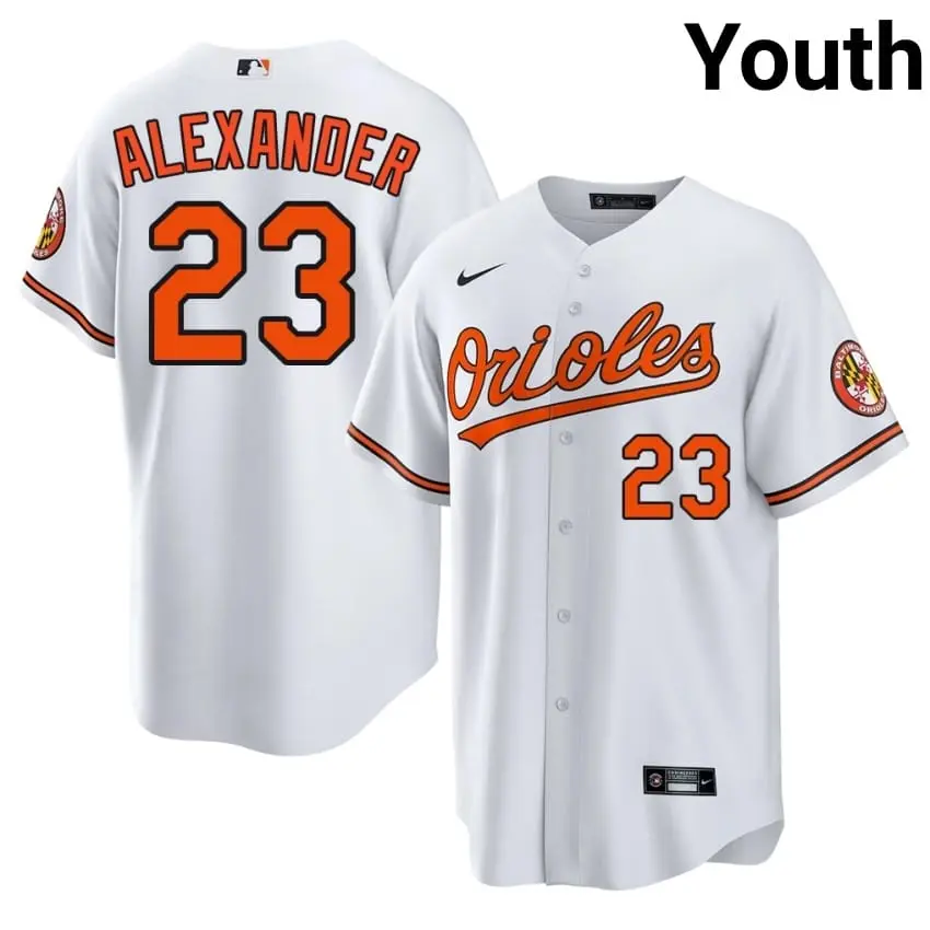 #23 Blaze Alexander Orange Birds Youth Game Jerseys - White
