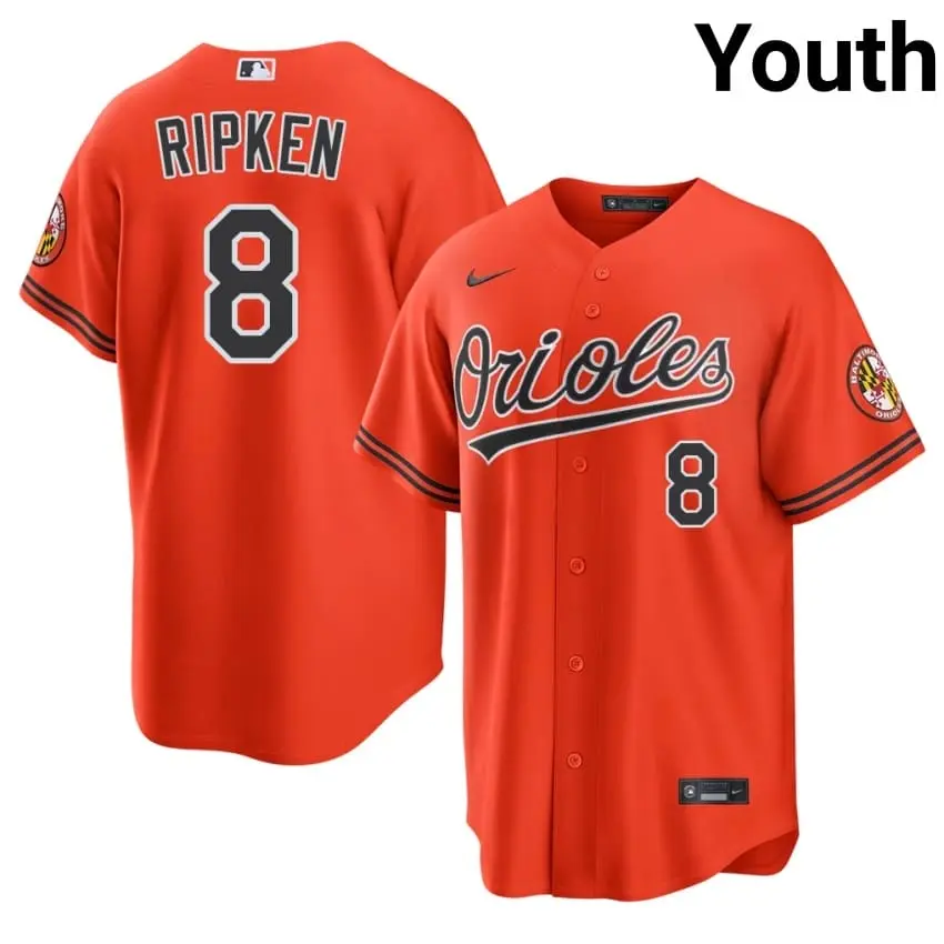 #8 Cal Ripken Jr. BAL Orioles Youth MLB Jersey - Orange