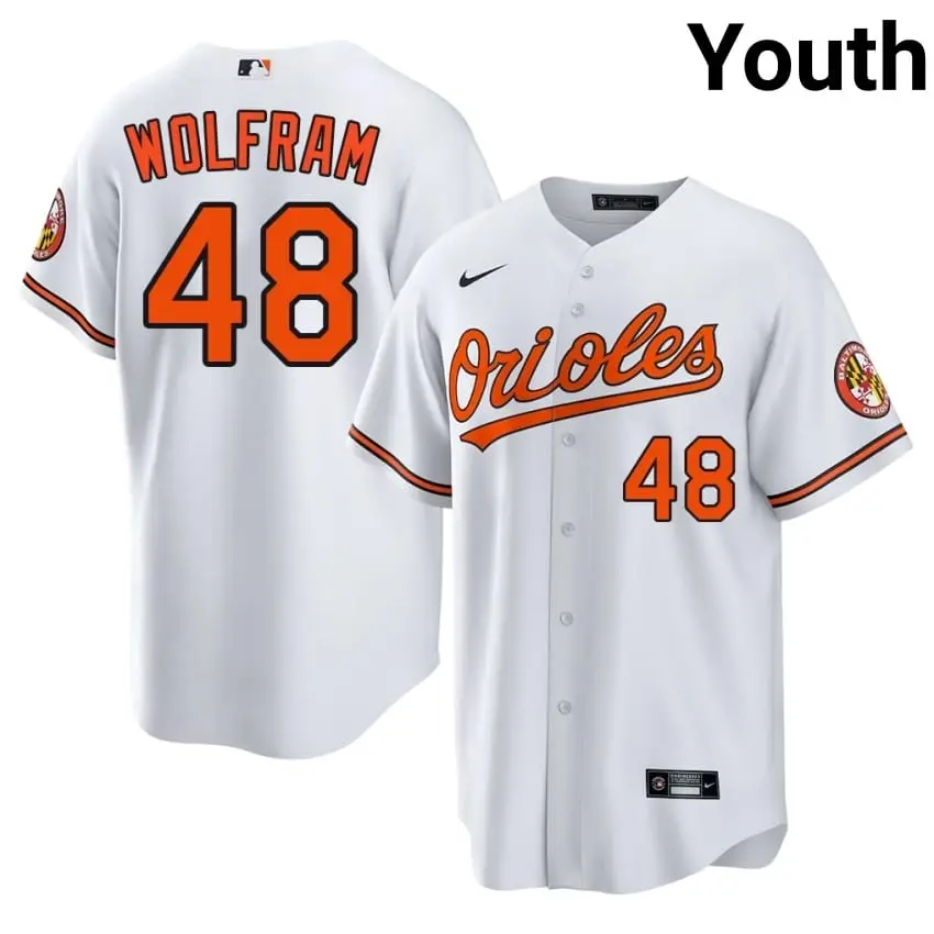 #48 Grant Wolfram BAL Orioles Youth Stitched Jersey - White