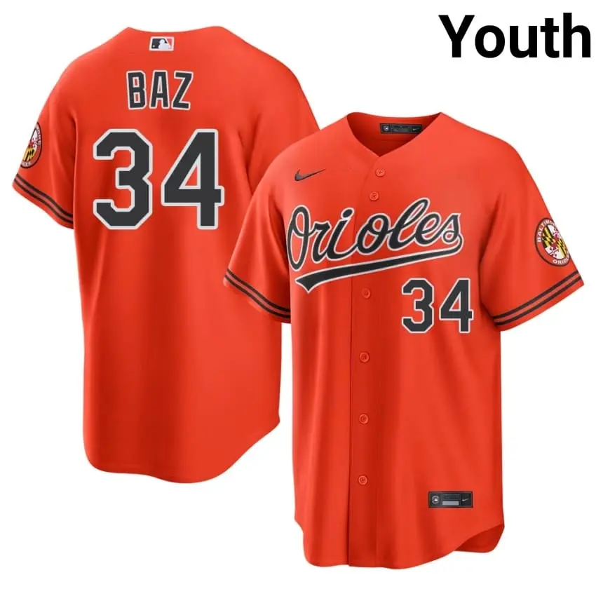 #34 Shane Baz Baltimore Youth Stitched Jerseys - Orange