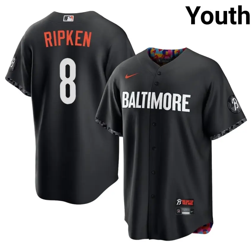 #8 Cal Ripken Jr. O's Youth City Connect Popular Jersey - Black