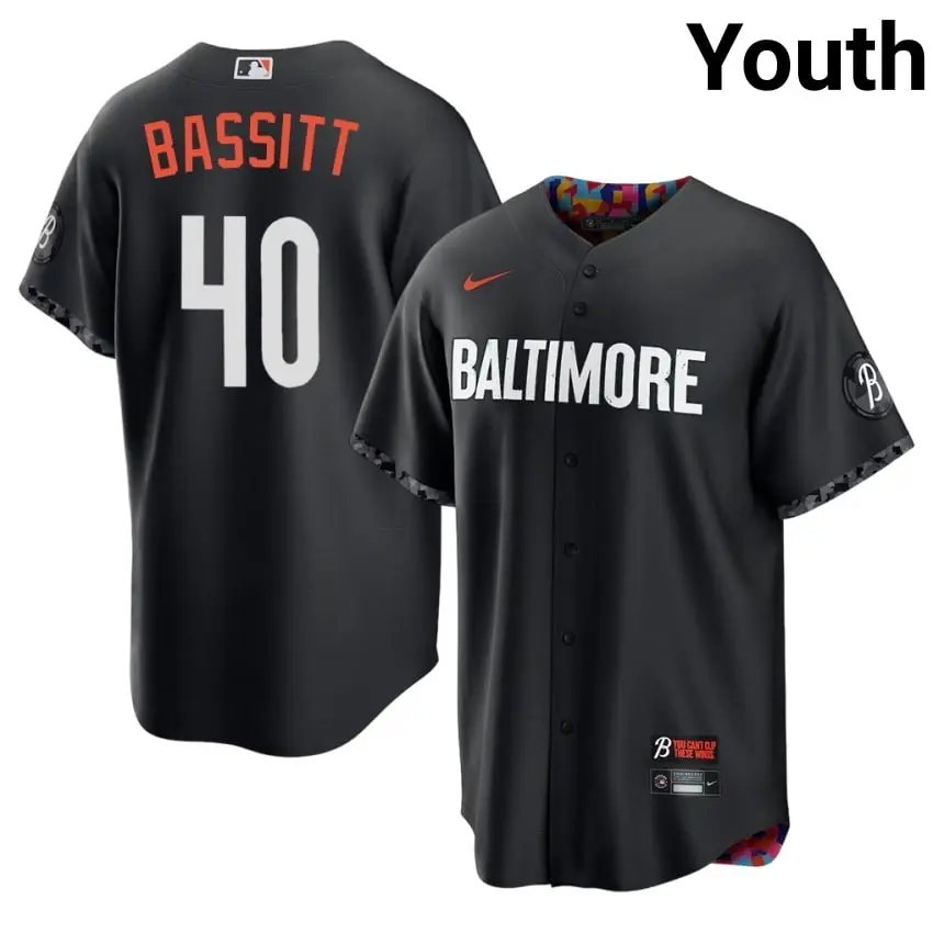 #40 Chris Bassitt BAL O's Youth City Connect Stitched Jersey - Black