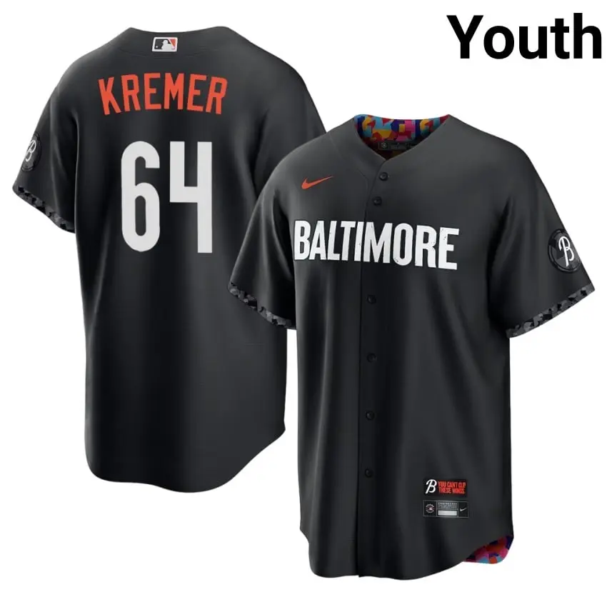 #64 Dean Kremer BAL O's Youth City Connect Popular Jersey - Black
