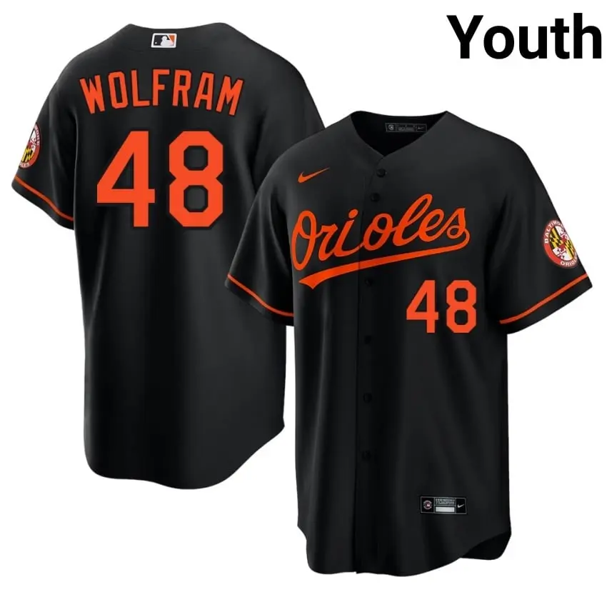 #48 Grant Wolfram O's Youth Authentic Jersey - Black