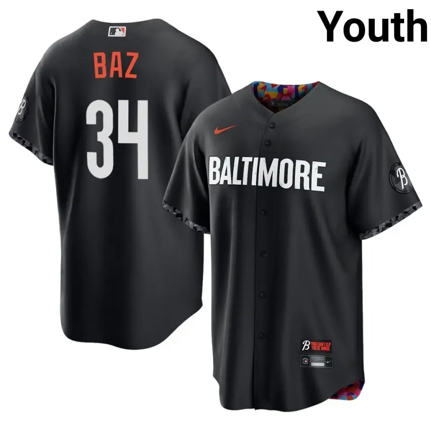 #34 Shane Baz Birds Youth City Connect Stitched Jersey - Black