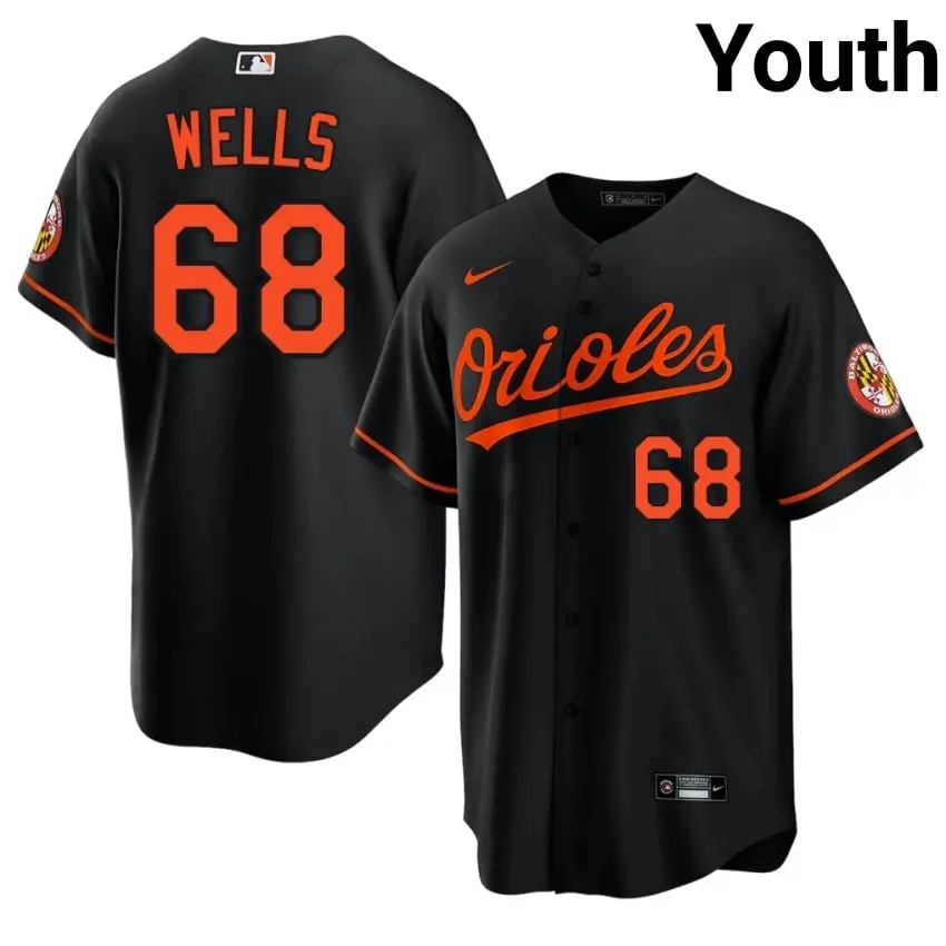 #68 Tyler Wells BAL Youth Popular Jersey - Black